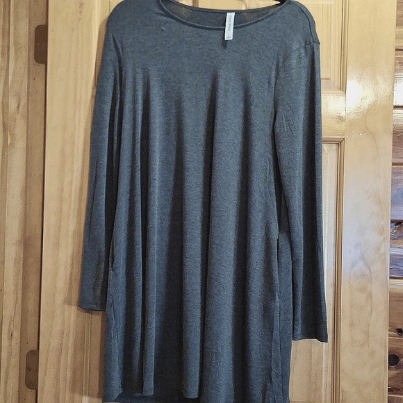 ZENANNA PREIUM DARK GRAY DRESS LONG SLEEVE POCKETS BELOW KNEE CLOR MOST LIKE FIR - Picture 3 of 3